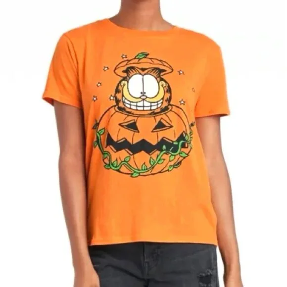 Garfield Jack-O-Lantern Spooky Halloween T-shirt - Picture 4 of 4